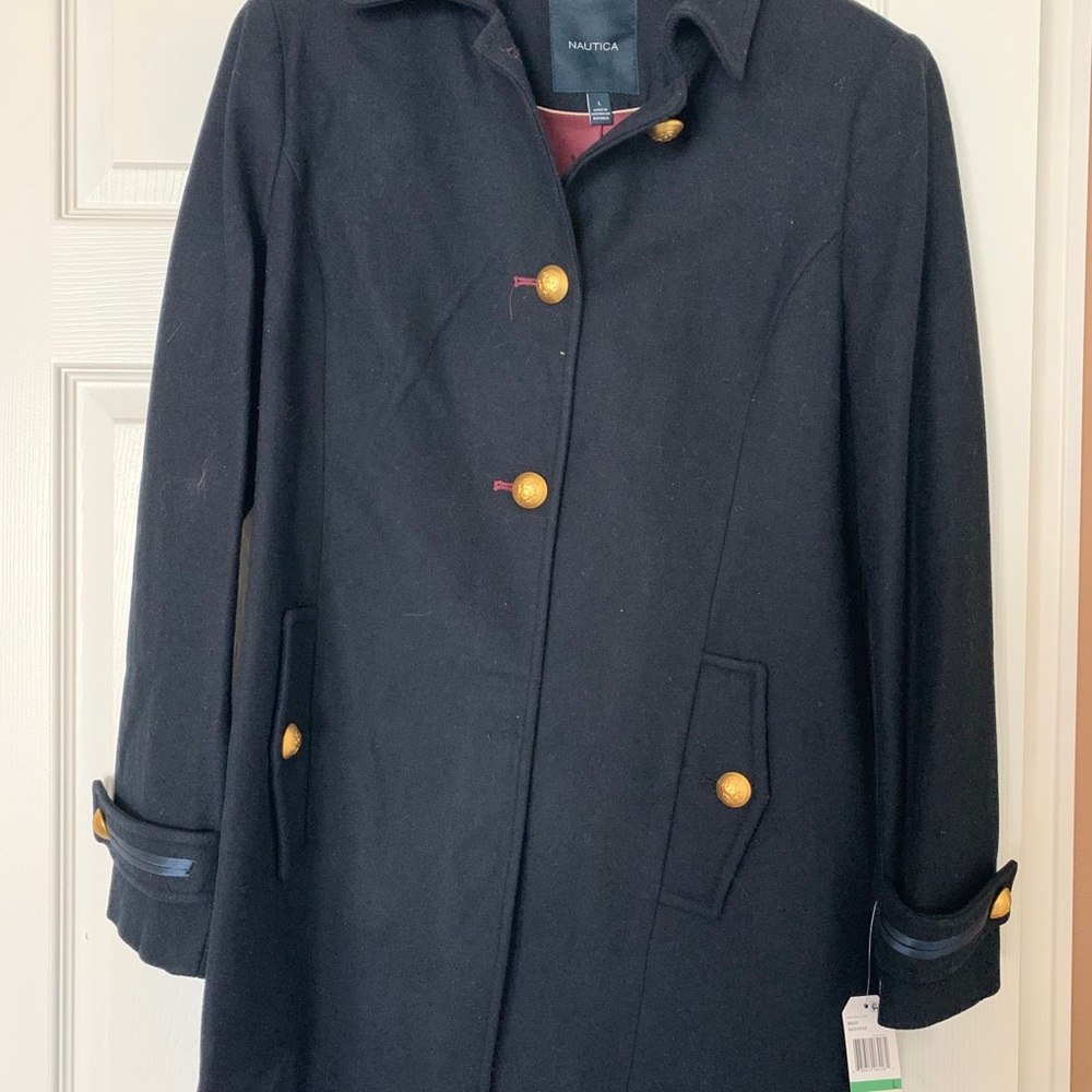 Nautica Navy Blue Collared Gold Button Peacoat